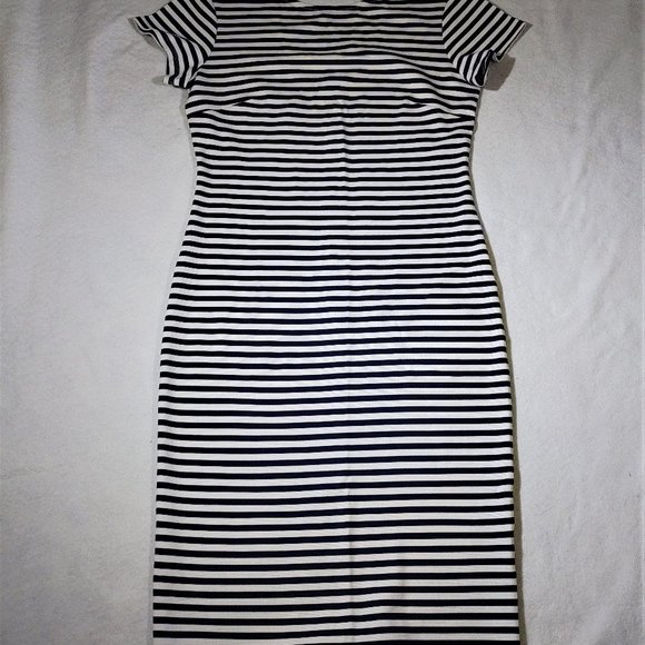 Felicity & Coco Sheath Dress Sz Large Navy & White Striped Scoop Back Nordstroms - Picture 1 of 6
